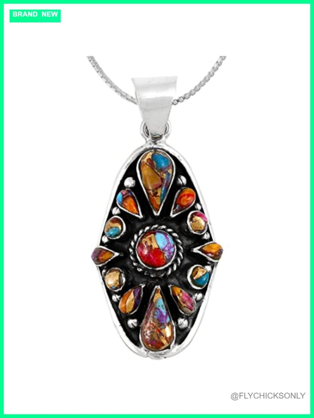 Turquoise Necklace 925 Sterling Silver Pendant & 20" Chain